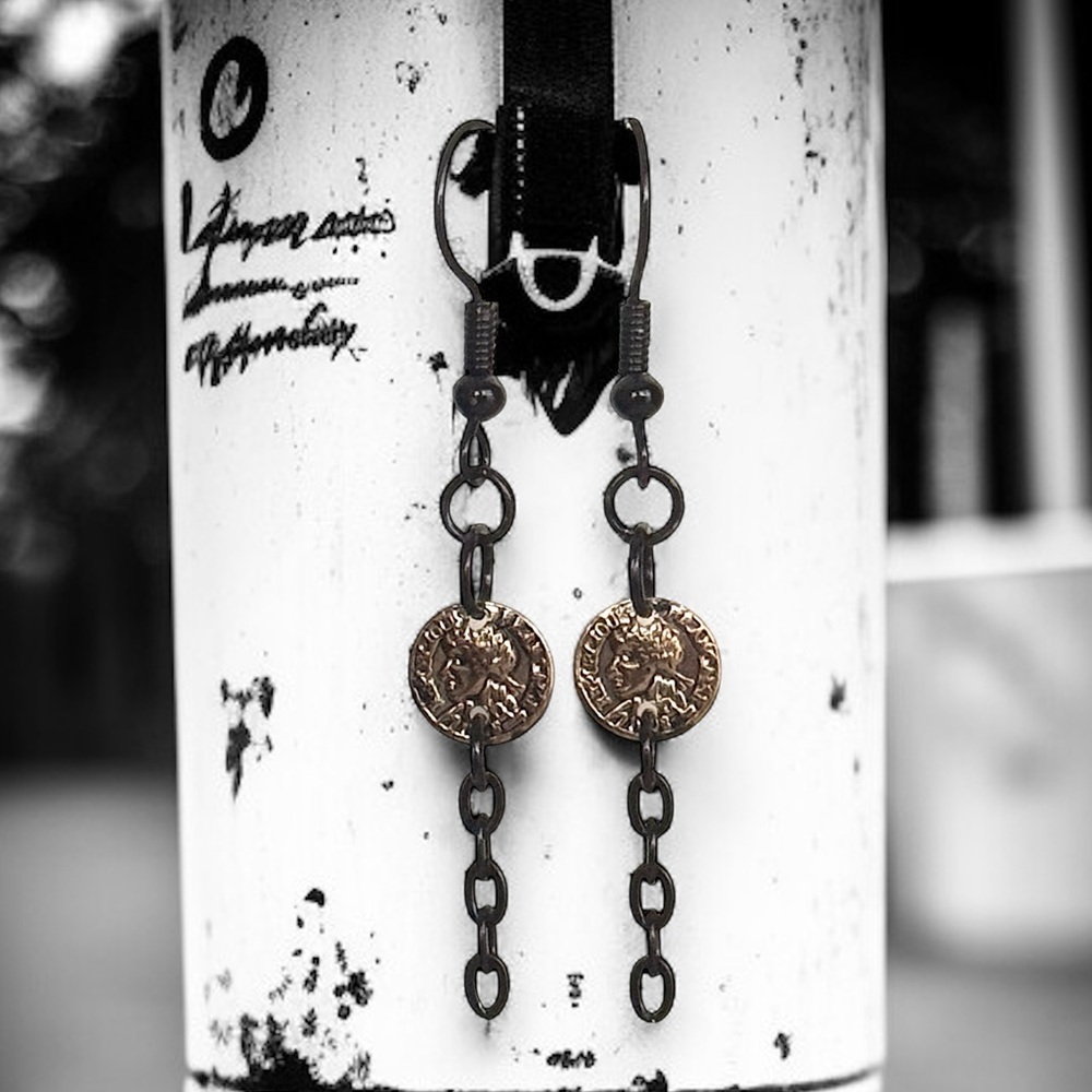 5 For $25💫Long Alternative Miniature Dark Gold Coin Black Chain Dangles